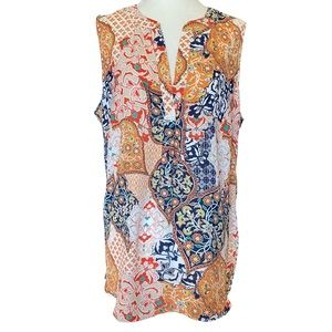 Rose + Olive Floral Paisley Sleeveless V-Neckline Sleeveless Blouse Large